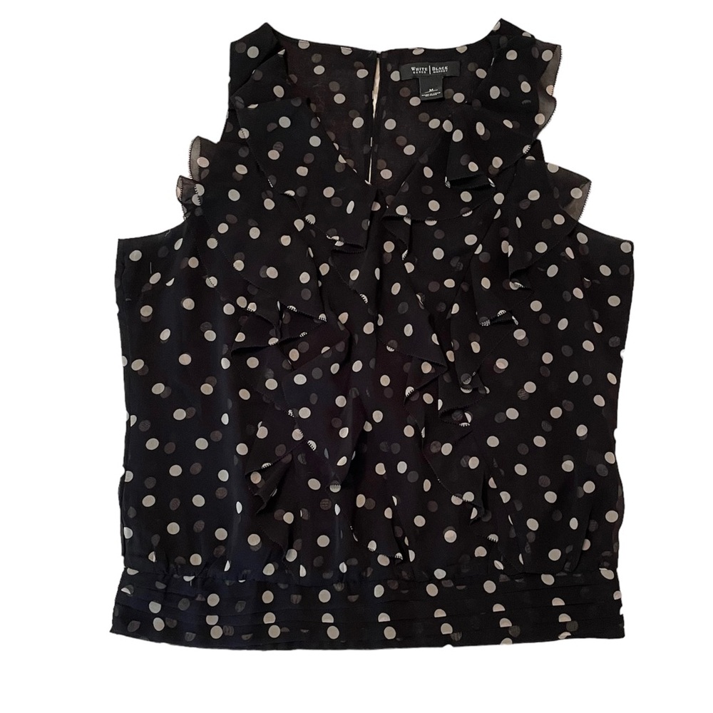 White House Black Market Polka Dot and Ruffles Sleeveless Blouse